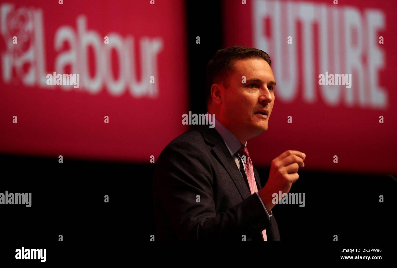 Britain's Shadow Secretary of State for Health and Social Care Wes Streeting speaks at Britain's Labour Party annual conference in Liverpool, Britain, September 28, 2022. REUTERS/Phil Noble Stock Photo