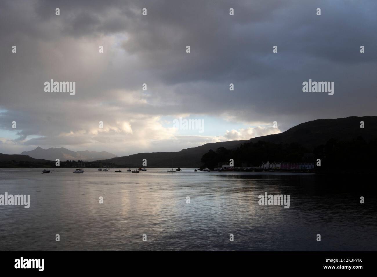 View across the Bay of Lovely Muck, Portree Isle of Skye, Inner Hebrides, Scotland Stock Photo