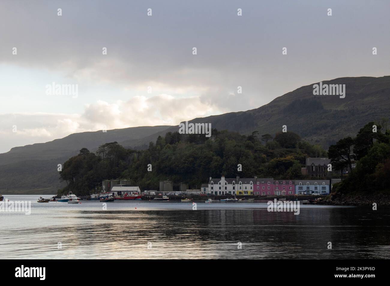 Row of rainbow coloured houses near the harbour at Portree, Isle of Skye, Inner Hebrides, Scotland, UK Stock Photo