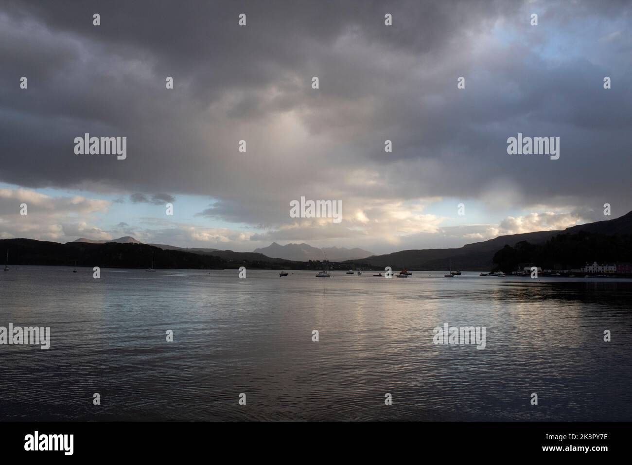View across the Bay of Lovely Muck, Portree Isle of Skye, Inner Hebrides, Scotland Stock Photo