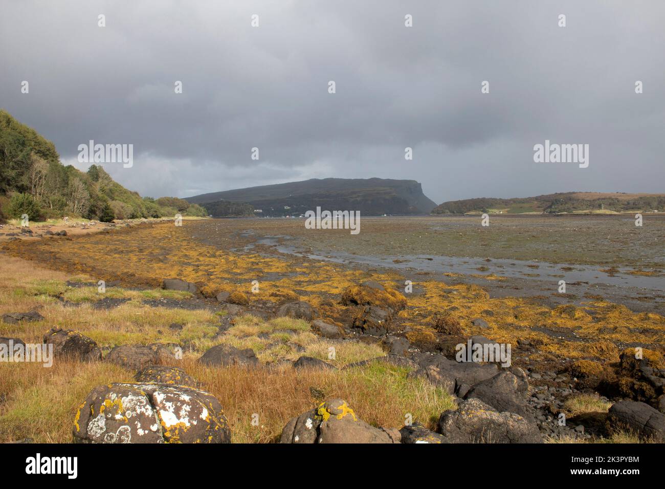 View across the Varragill River where it joins the Bay of Lovely Muck, Portree Isle of Skye, Inner Hebrides, Scotland Stock Photo