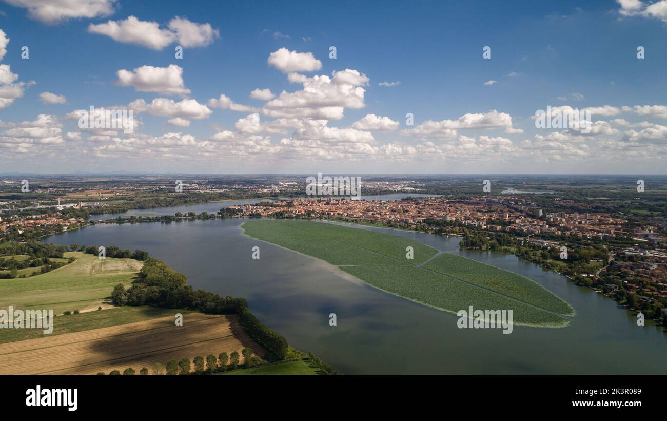 vista aerea isola fior di loto lago superiore mantova Stock Photo