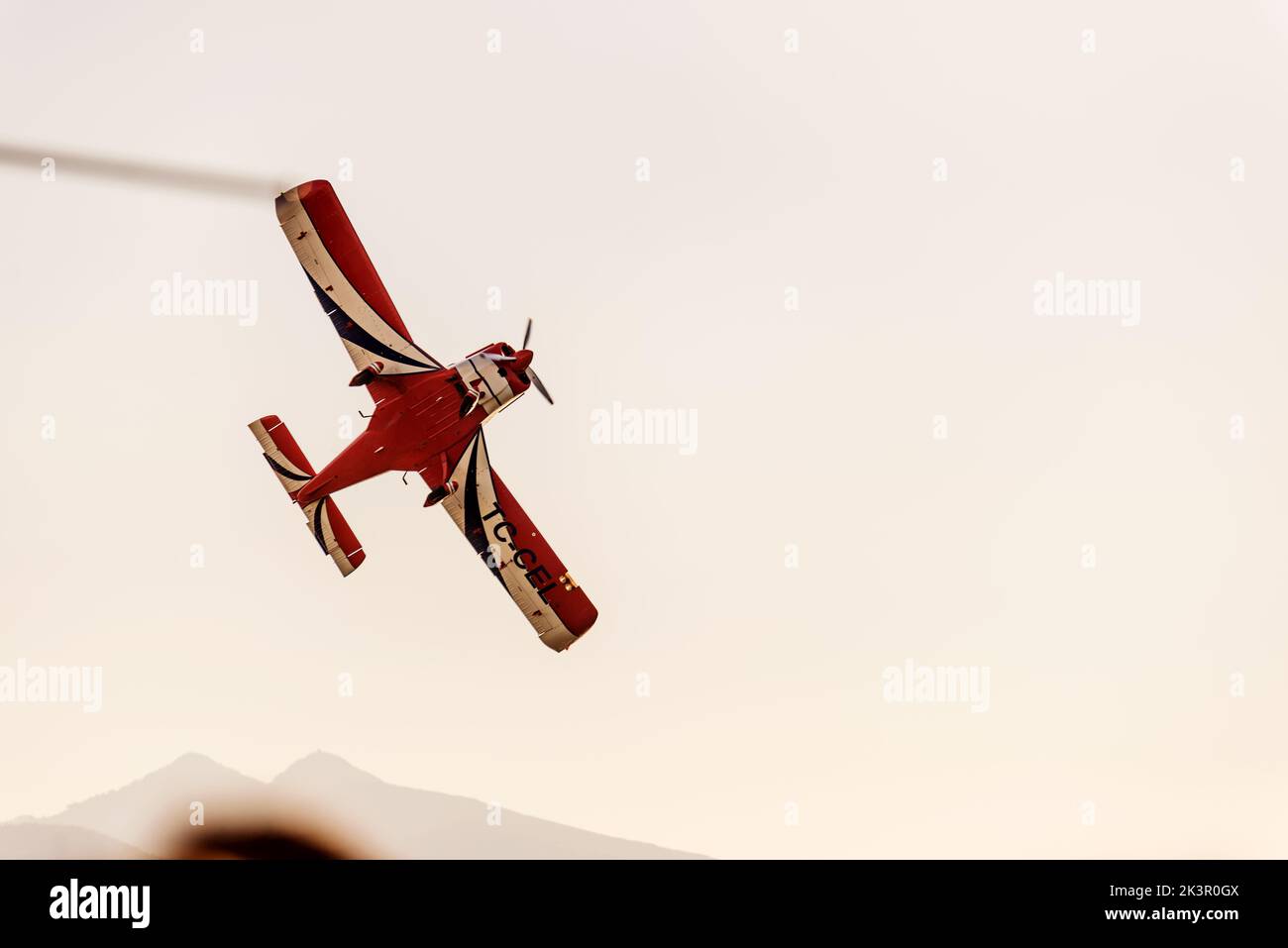 Izmir, Turkey - September 9, 2022: Acrobatics pilot demonstrate on the sky on the liberty day of Izmir at Izmir Konak Turkey Stock Photo