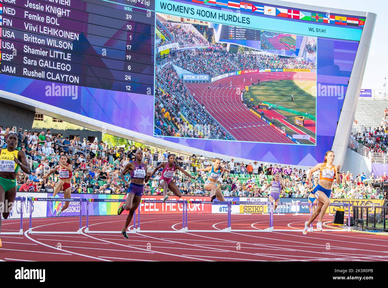 Femke Bol of the Netherlands competing in women’s 400m hurdles at the