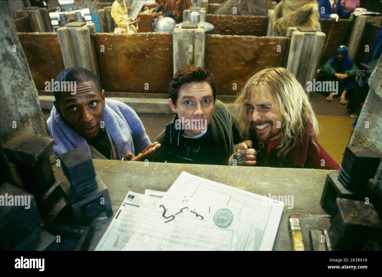 Mos Def, Martin Freeman & Sam Rockwell Film: The Hitchhiker'S Guide To The Galaxy (UK/USA 2005) Characters: Ford Prefect,Arthur Dent & Zaphod Beeblebrox  Director: Garth Jennings 20 April 2005   **WARNING** This Photograph is for editorial use only and is the copyright of DISNEYTOUCHSTONE and/or the Photographer assigned by the Film or Production Company and can only be reproduced by publications in conjunction with the promotion of the above Film. A Mandatory Credit To DISNEYTOUCHSTONE is required. The Photographer should also be credited when known. No commercial use can be granted without Stock Photo