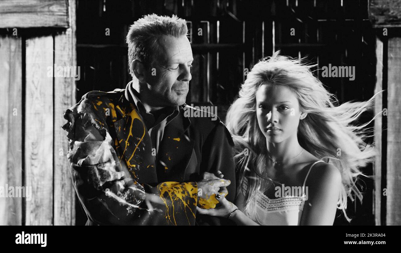 Bruce Willis & Jessica Alba Film: Sin City (USA 1005) Characters: Hartigan & Nancy Callahan  Regie: Frank Miller, Robert Rodriguez & Quentin Tarantino, Director: Miller, Rodriguez, Tarantino 28 March 2005   **WARNING** This Photograph is for editorial use only and is the copyright of DIMENSION FILMS and/or the Photographer assigned by the Film or Production Company and can only be reproduced by publications in conjunction with the promotion of the above Film. A Mandatory Credit To DIMENSION FILMS is required. The Photographer should also be credited when known. No commercial use can be granted Stock Photo