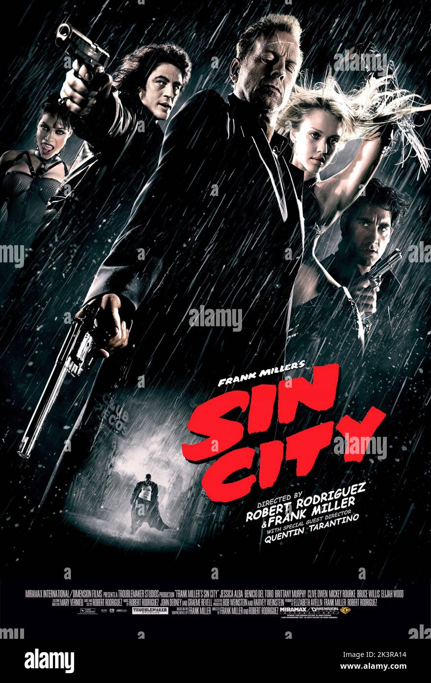 Rosario Dawson, Benicio Del Toro, Bruce Willis, Jessica Alba & Clive Owen Poster Film: Sin City (USA 1005) Characters: Gail, Jackie Boy, Hartigan, Nancy Callahan, Dwight  Regie: Frank Miller, Robert Rodriguez & Quentin Tarantino, Director: Miller, Rodriguez, Tarantino 28 March 2005   **WARNING** This Photograph is for editorial use only and is the copyright of DIMENSION FILMS and/or the Photographer assigned by the Film or Production Company and can only be reproduced by publications in conjunction with the promotion of the above Film. A Mandatory Credit To DIMENSION FILMS is required. The Pho Stock Photo
