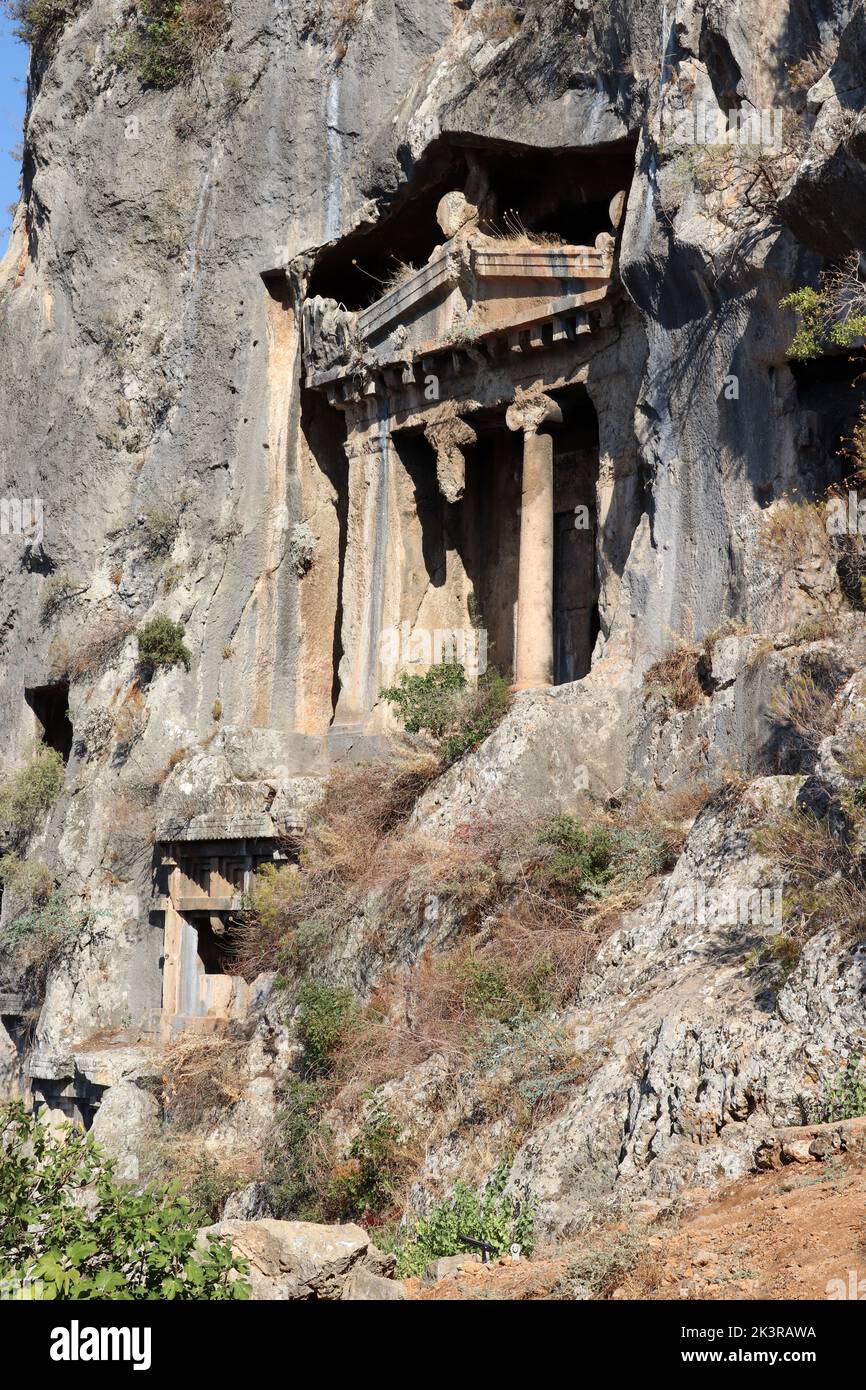 Lycian tombs. Turkey Fethiye. King tombs. Stock Photo