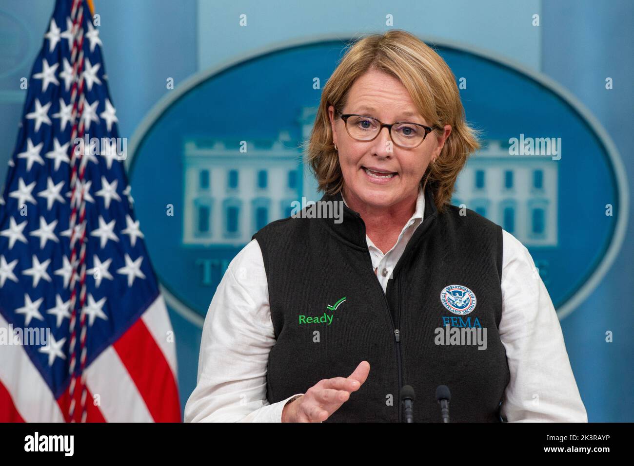 FEMA Administrator Deanne Criswell offer marks on the current situation of Hurricane Ian during a briefing at the White House in Washington, DC, Tuesday, September 27, 2022, Credit: Rod Lamkey/CNP /MediaPunch Stock Photo