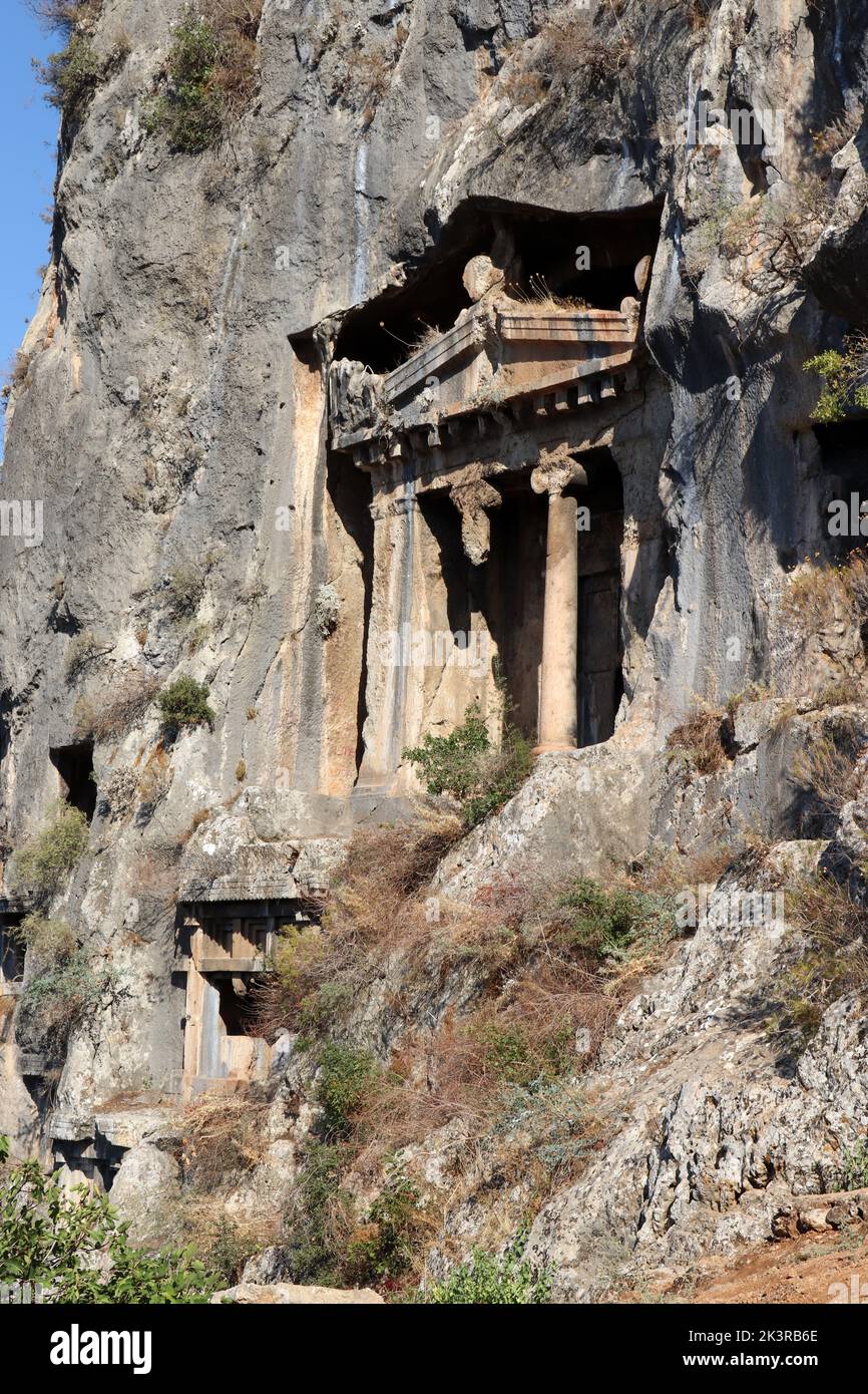 Lycian tombs. Turkey Fethiye. King tombs. Stock Photo