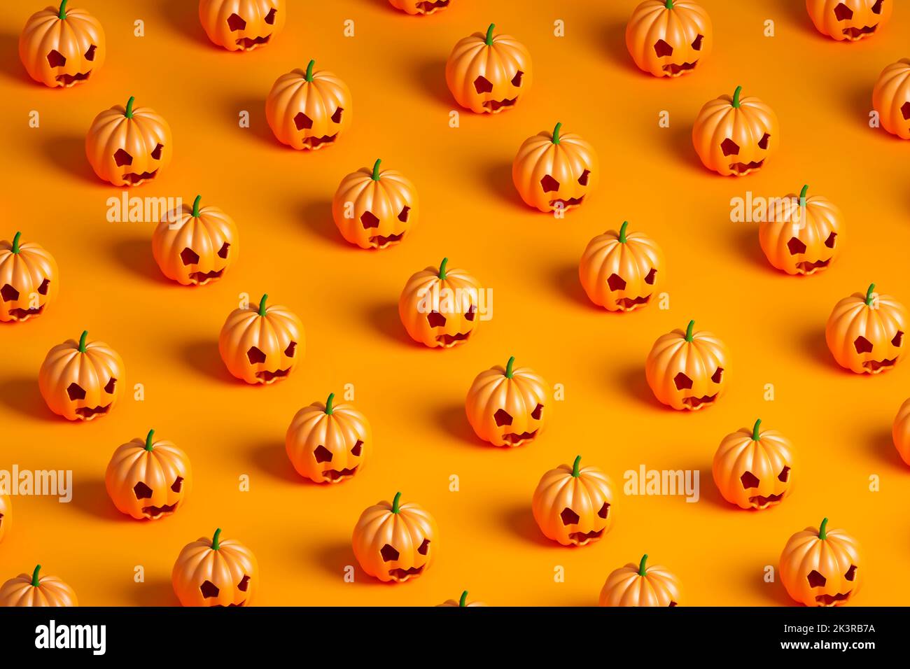 Halloween pumpkins pattern on a orange background. 3d isometric render ...