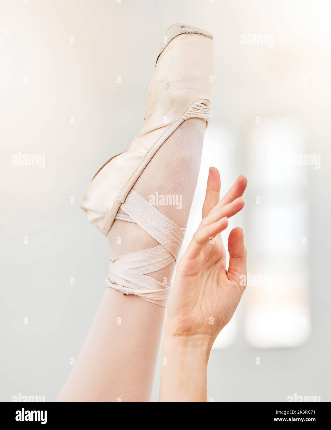 Dancer feet, leather ballet shoes with hands, calm ballerina dancing