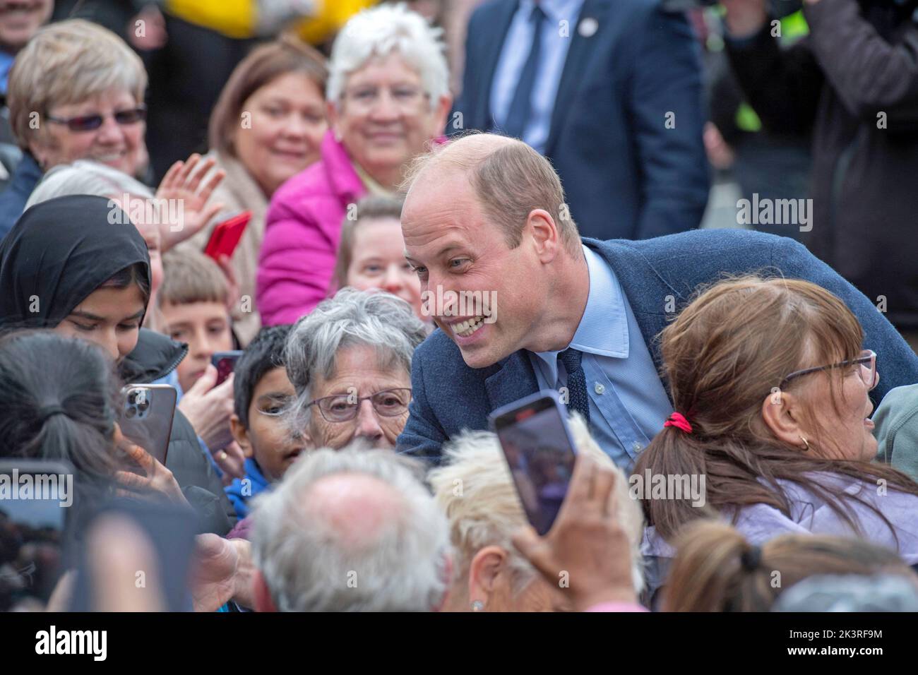 Prince William and Catherine Princess of Wales during their visit to Swansea this afternoon. The royal pair visited St Thomas church in Swansea which supports people in the local area and across Swansea. Stock Photo