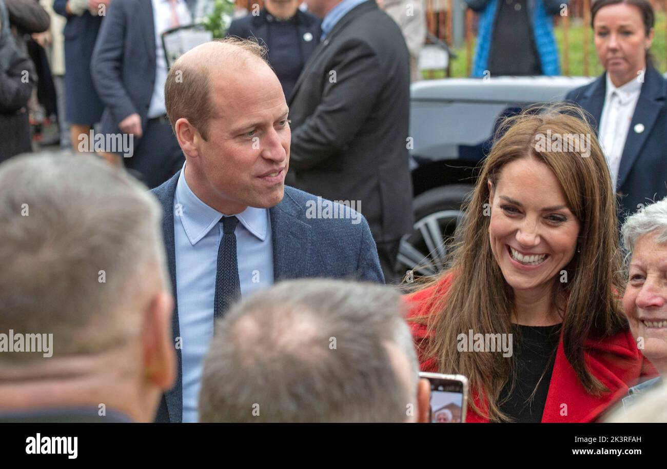 Prince William and Catherine Princess of Wales during their visit to Swansea this afternoon. The royal pair visited St Thomas church in Swansea which supports people in the local area and across Swansea. Stock Photo