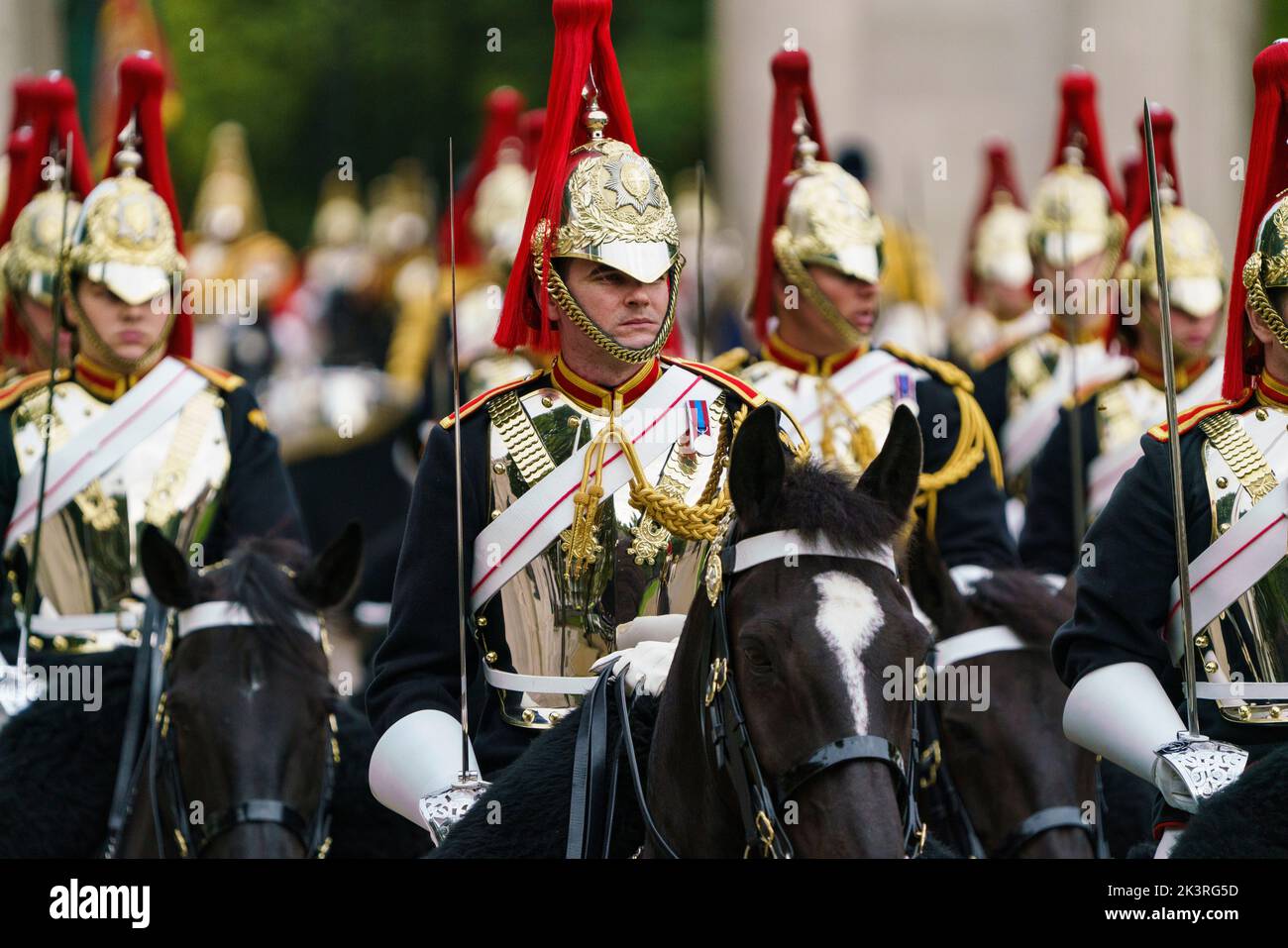 LONDON - SEPTEMBER 19: The Household Cavalry is made up of the two most senior regiments of the British Army, the Life Guards and the Blues and Royals. The Household Cavalry is part of the Household Division and is the King's official bodyguard. At the State Funeral of Queen Elizabeth II on September 19, 2022.  Photo: David Levenson/Alamy Stock Photo