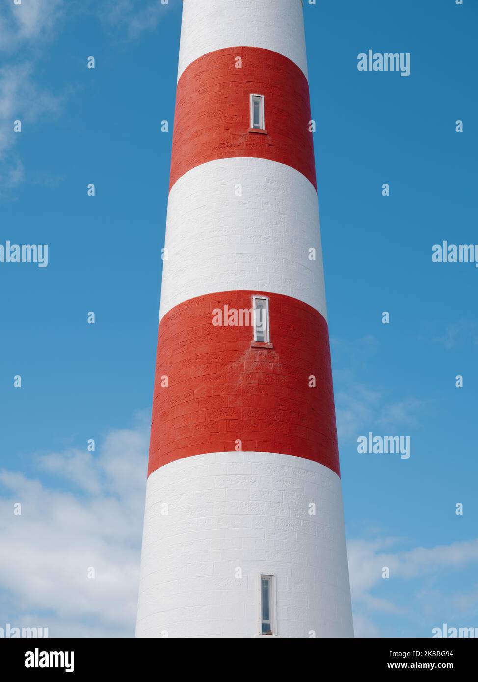 detail of the red and white striped Tower Tarbat Ness Lighthouse, Tarbat Ness, Tain & Easter Ross, Cromartyshire, Scotland UK Stock Photo