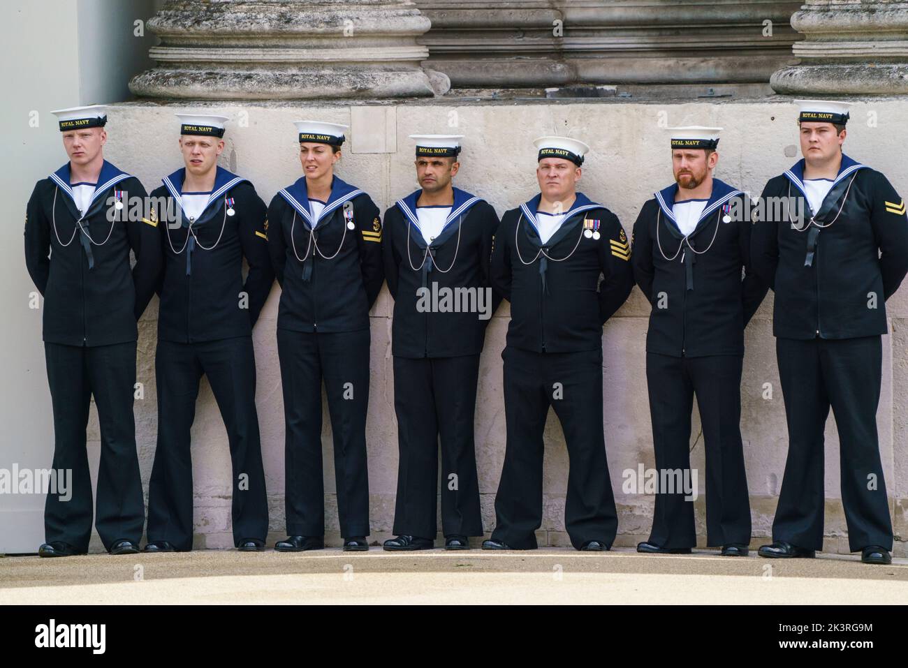 LONDON - SEPTEMBER 19: Sailors from the Royal Navy on parade at the State Funeral of Queen Elizabeth II on September 19, 2022. The Royal Navy (RN) is the United Kingdom's naval warfare force. Photo: David Levenson/Alamy Stock Photo