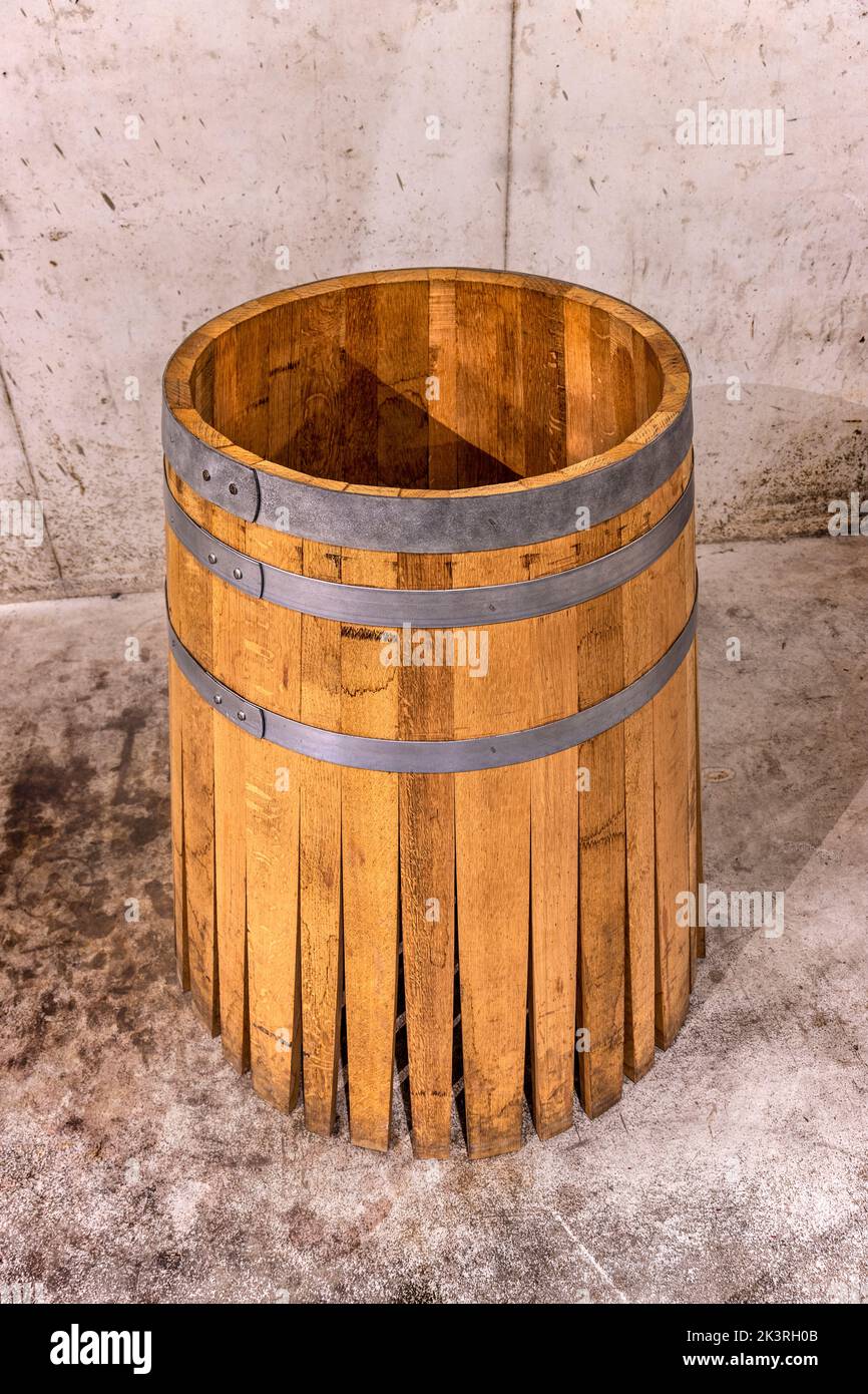 Wine cellar. Barrel of unassembled wine. Stock Photo