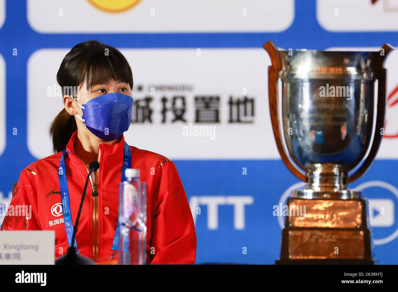 Chengdu, China's Sichuan Province. 28th Sep, 2022. Chen Xingtong of China is seen during the draw ceremony of the 2022 ITTF World Team Table Tennis Championships Finals in Chengdu, southwest China's Sichuan Province, Sept. 28, 2022. Credit: Liu Xu/Xinhua/Alamy Live News Stock Photo