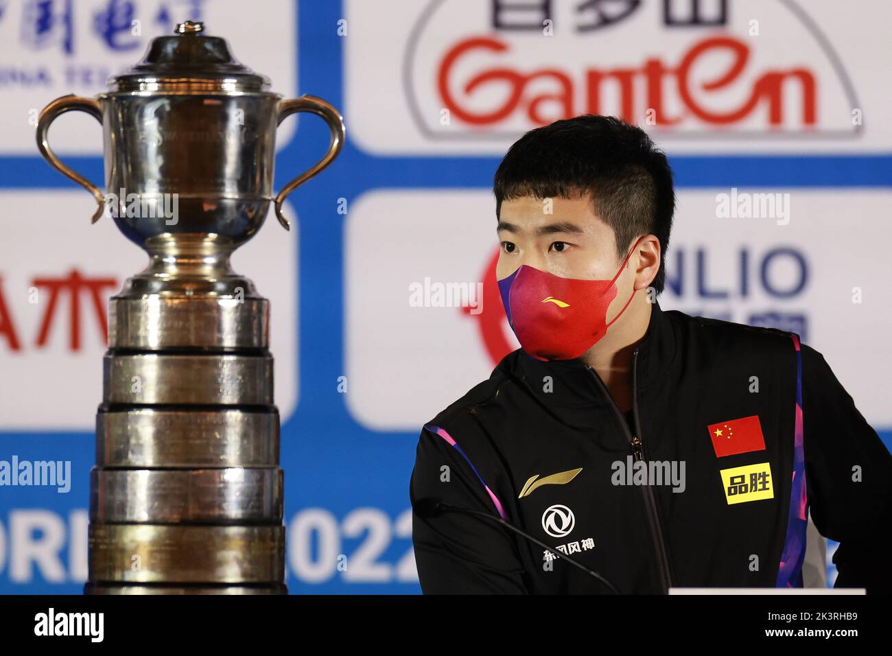 Chengdu, China's Sichuan Province. 28th Sep, 2022. Liang Jingkun of China is seen during the draw ceremony of the 2022 ITTF World Team Table Tennis Championships Finals in Chengdu, southwest China's Sichuan Province, Sept. 28, 2022. Credit: Liu Xu/Xinhua/Alamy Live News Stock Photo