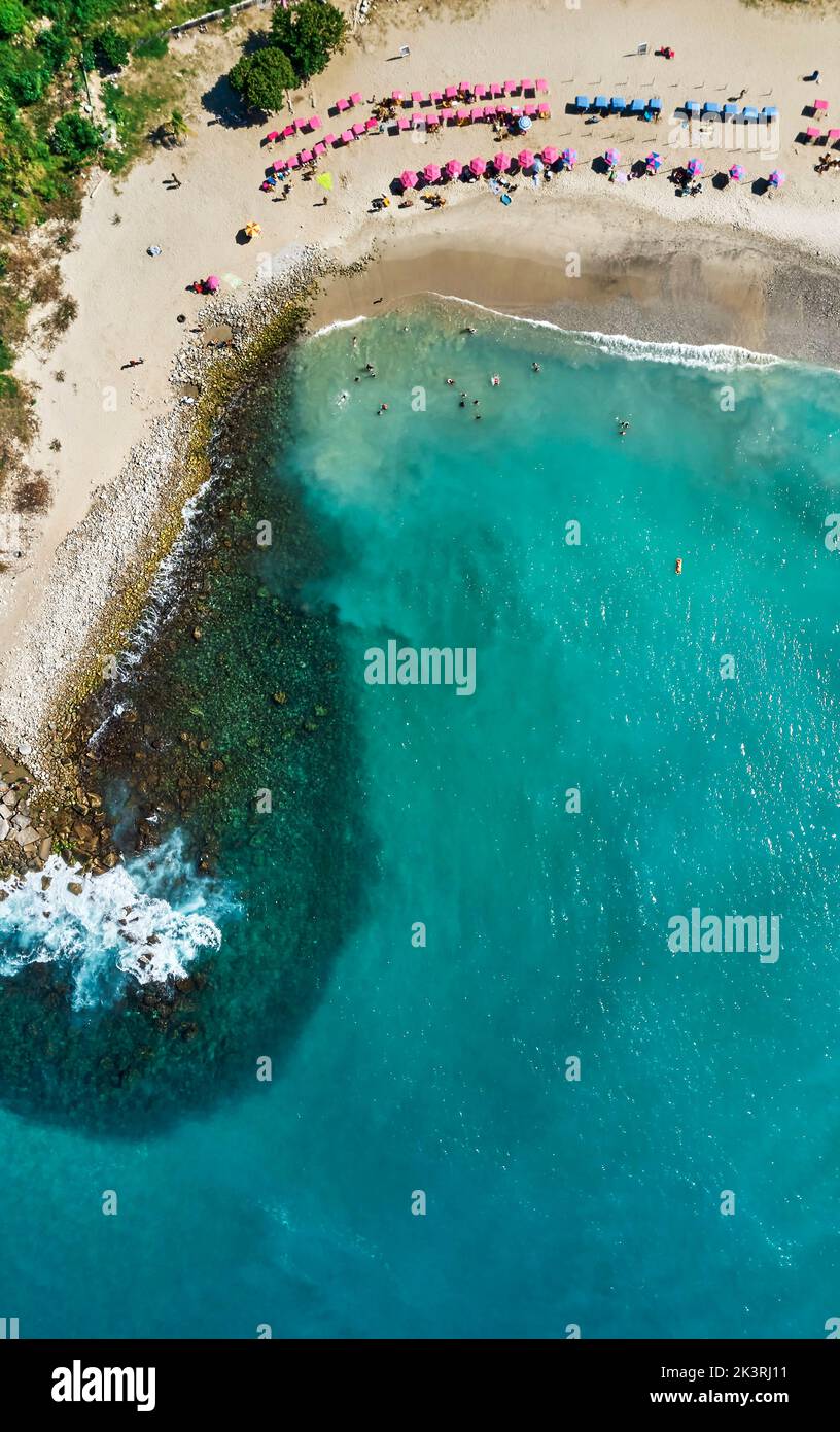 Caribbean public beach - Los Corales - Vargas, Venezuela. Aerial View. Stock Photo