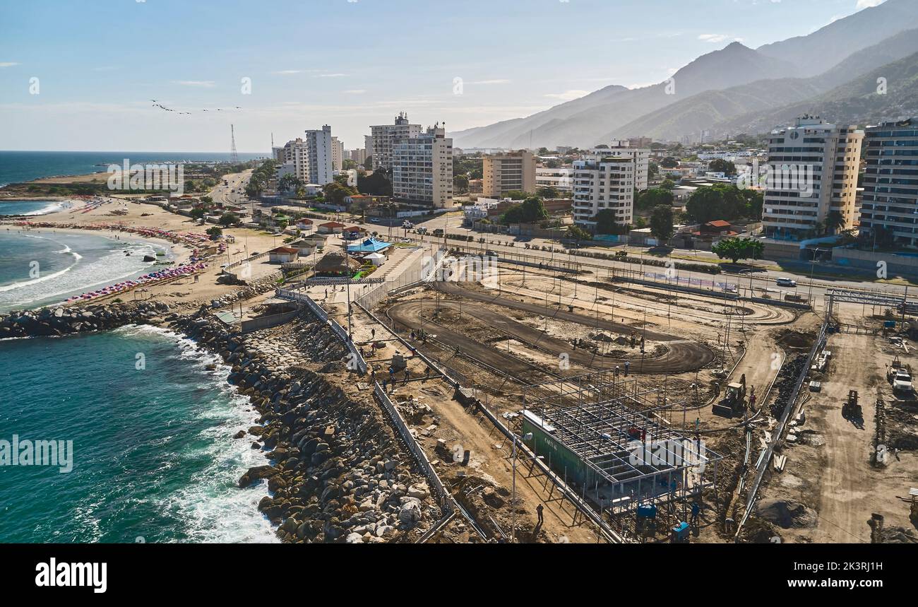 Aerial view Go kart track construction project, Caraballeda, La Guaira, Venezuela. Construction Area. Stock Photo