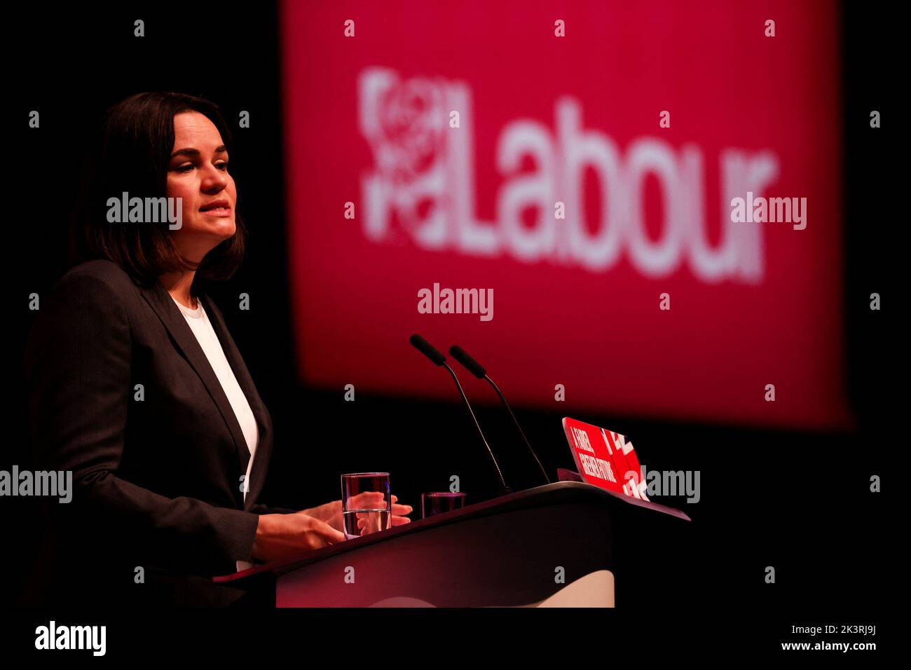 Belarus opposition leader Sviatlana Tsikhanouskaya speaks at Britain's Labour Party annual conference in Liverpool, Britain, September 28, 2022. REUTERS/Phil Noble Stock Photo