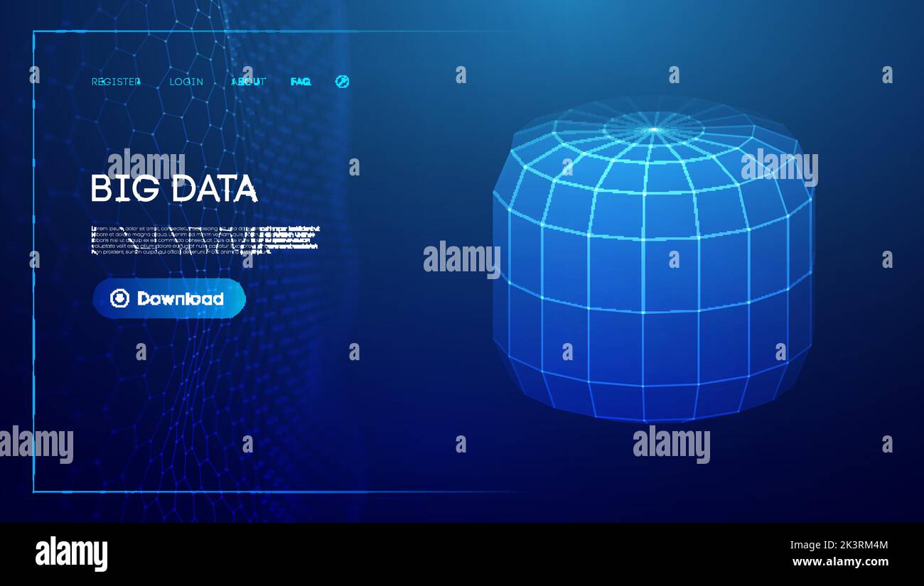 Bid data blue background. Wireframe cylinder vector. Network connection. Stock Vector