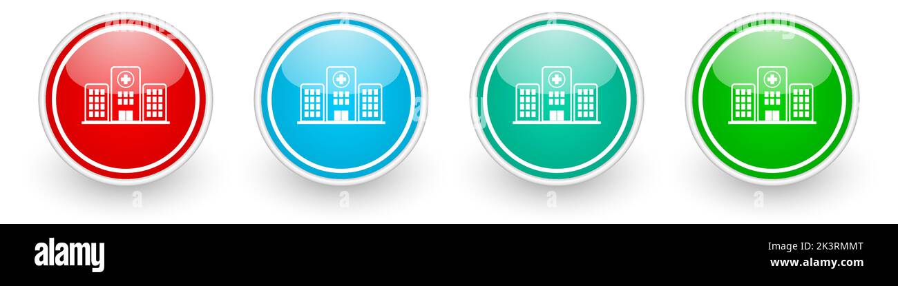 Hospital building icon vector icons, colorful glossy buttons on white ...