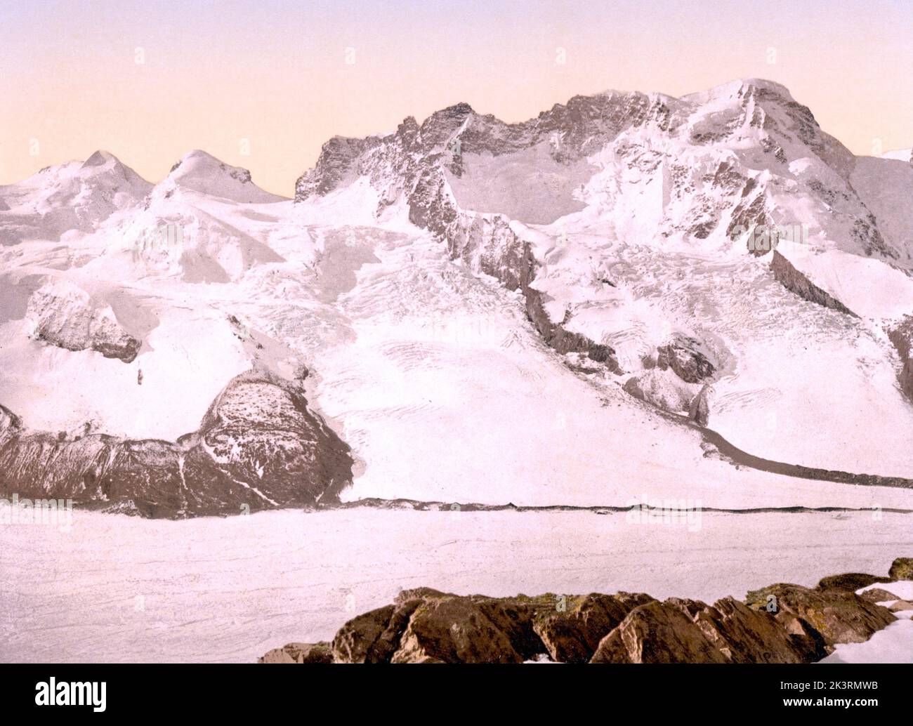 Castor, Pollux and Breithorn, Pennine Alps, Valais, Switzerland 1890. Stock Photo