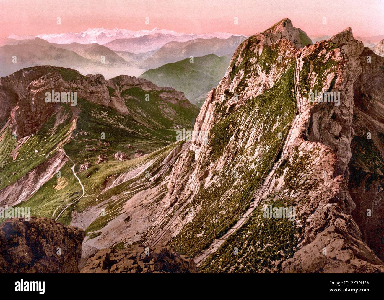 Tomlishorn Peak and Oberland Alps, Pilatus, Obwalden, Nidwalden, Switzerland 1890. Stock Photo
