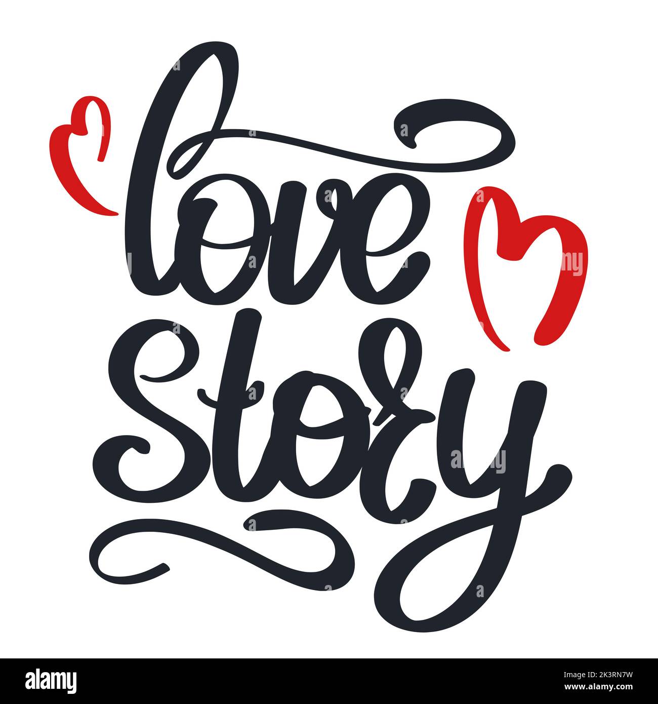 Handwritten inscription love story. Print with hand drawn lettering and hearts. Decoration for wall, t-shirt or item design isolated vector Stock Vector
