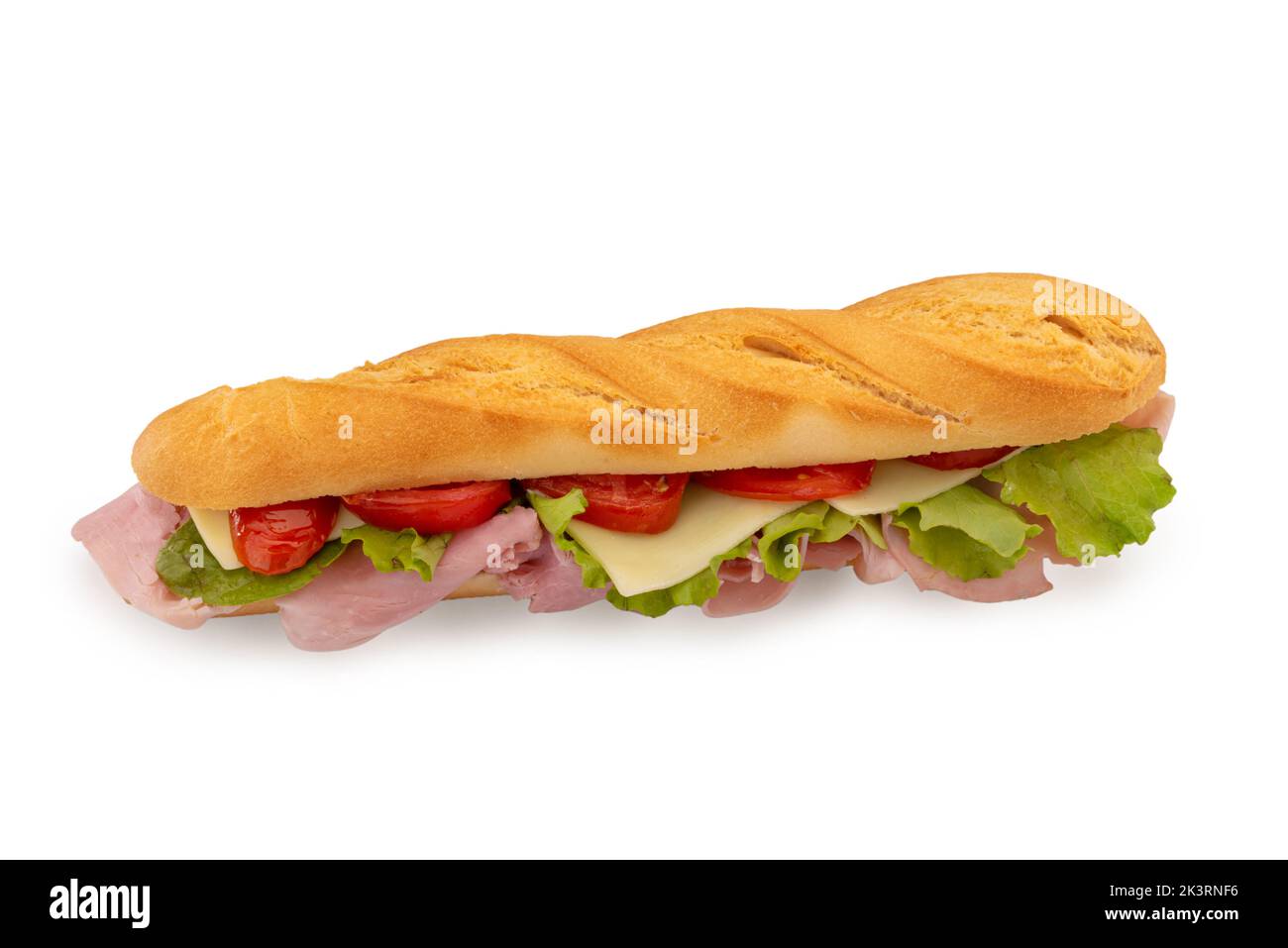Mini baguette with tomato, salad, cheese and ham , club sandwich