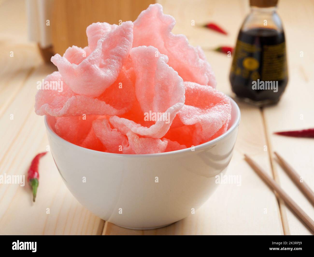 tasty pink shrimp chips are a popular Asian snack Stock Photo Alamy