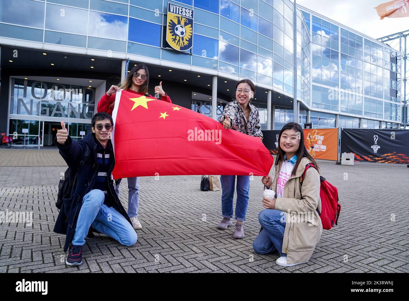 ARNHEM, NETHERLANDS - SEPTEMBER 28: Chinese fans prior to the Pool D Phase 1 match between China and Japan on Day 6 of the FIVB Volleyball Womens World Championship 2022 at the Gelredome on September 28, 2022 in Arnhem, Netherlands (Photo by Rene Nijhuis/Orange Pictures) Stock Photo