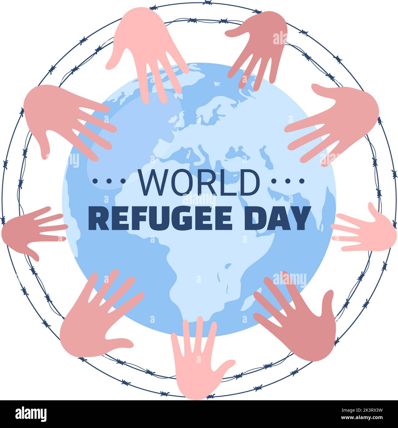 World Refugee Day Template Hand Drawn Cartoon Flat Illustration with Hands, Family and Climb Barbed Wire Fence to Immigrate to Save Place Stock Vector