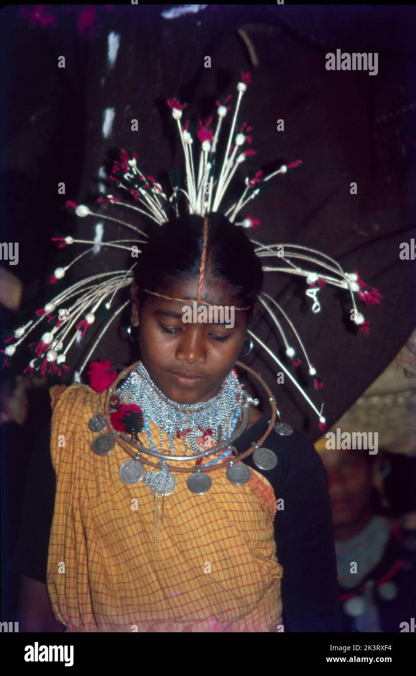 Tribal Women with Head Gear from Bastar, Madhya Pradesh, India Stock