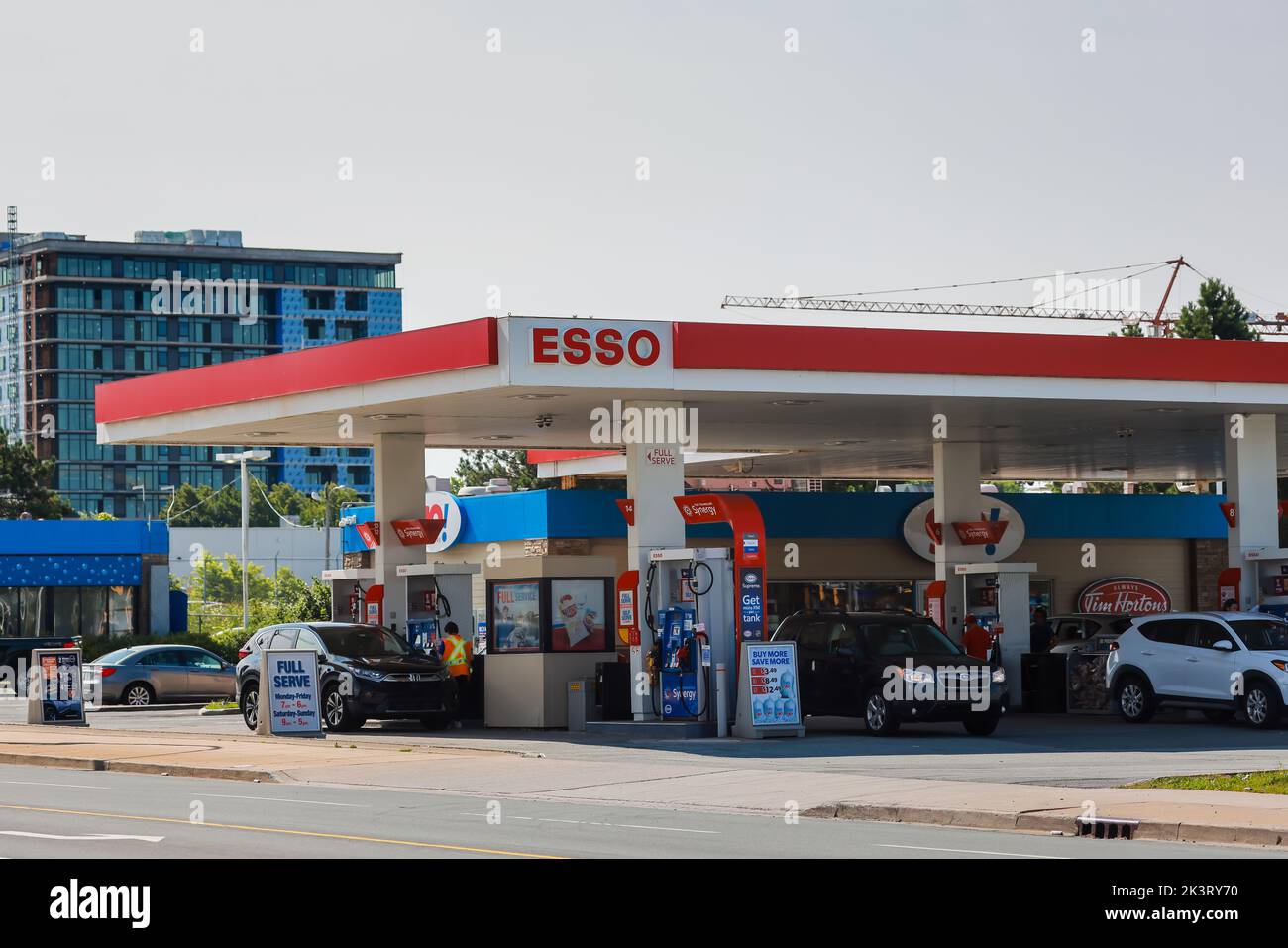 ESSO Gas (aka ExxonMobil) Station store front. Gas Price hitting above $2.15 per liter in Atlantic Canada. HALIFAX, NOVA SCOTIA, CANADA - AUG 2022 Stock Photo