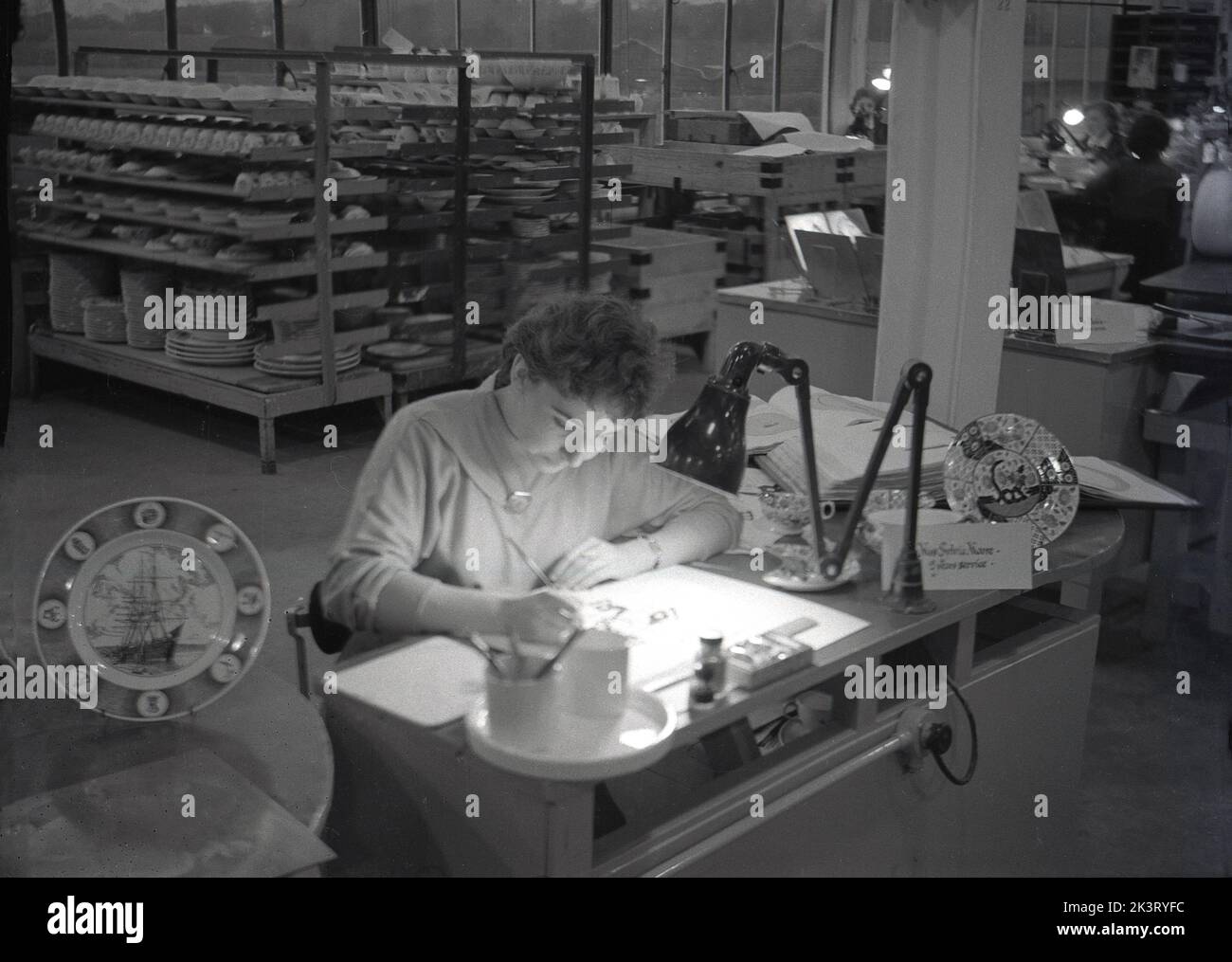 1950s, historical, lady working on the factory floor at Josiah Wedgwood