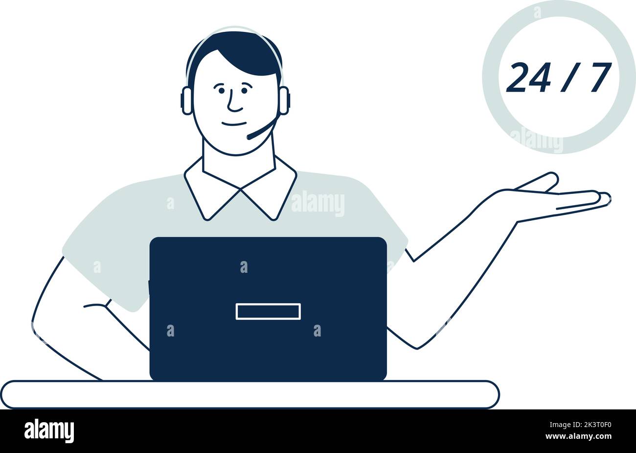 24 hours customer service worker. Online help desk Stock Vector