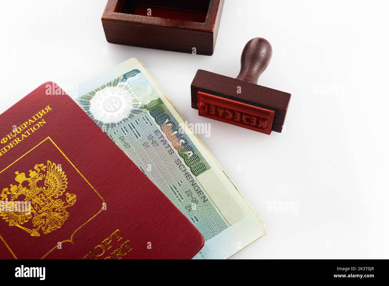 Stop russian illegal migration concept, Prohibition and suspension of visas Stock Photo
