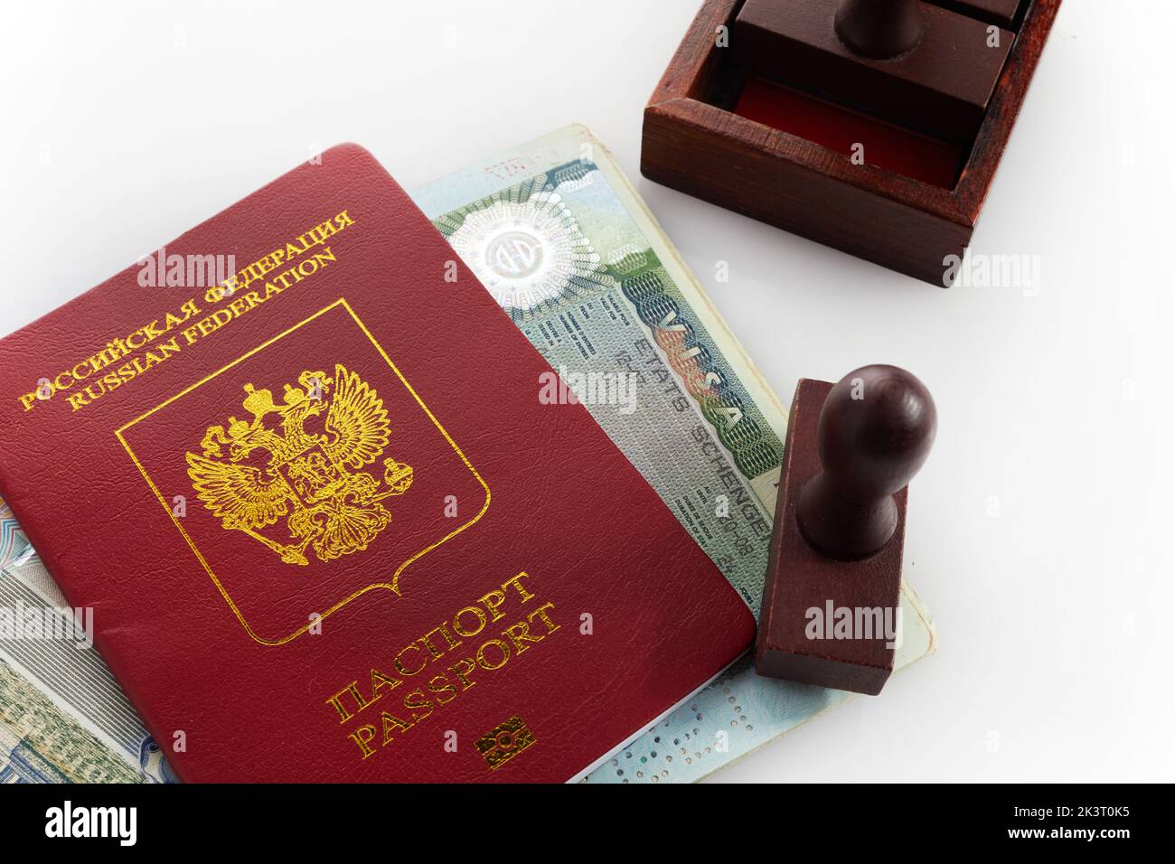 Stop russian illegal migration concept, Prohibition and suspension of visas Stock Photo