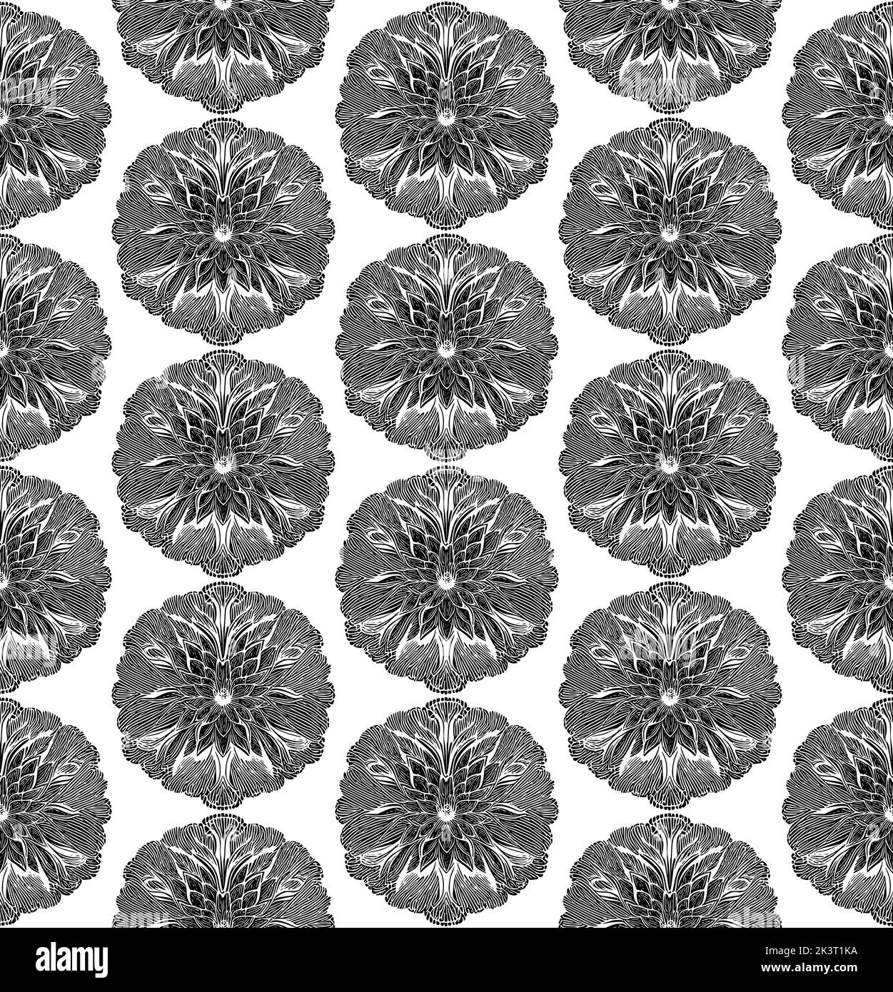 Seamless vector line art pattern made of black hand drawn flowers on ...