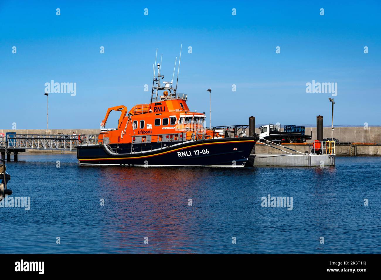 RNLI Lifeboat RNLB David Kirkaldy Kilronan harbour, Inishmore, the largest of the Aran Islands, Galway, Ireland Stock Photo