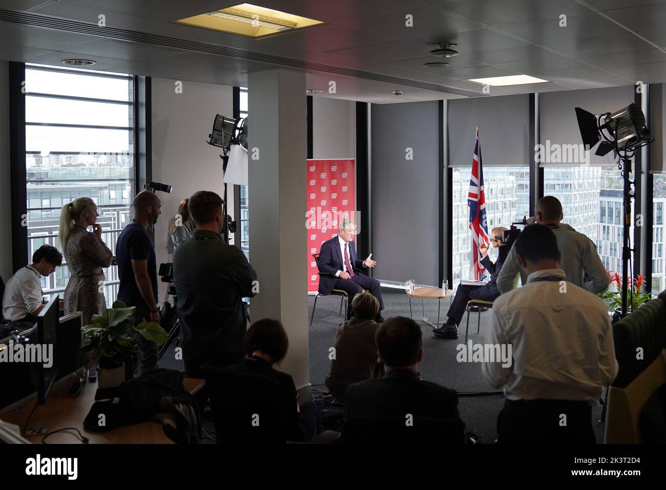 Labour Party leader Sir Keir Starmer doing a TV interview at the Labour Party Conference at the ACC Liverpool. Picture date: Wednesday September 28, 2022. Stock Photo
