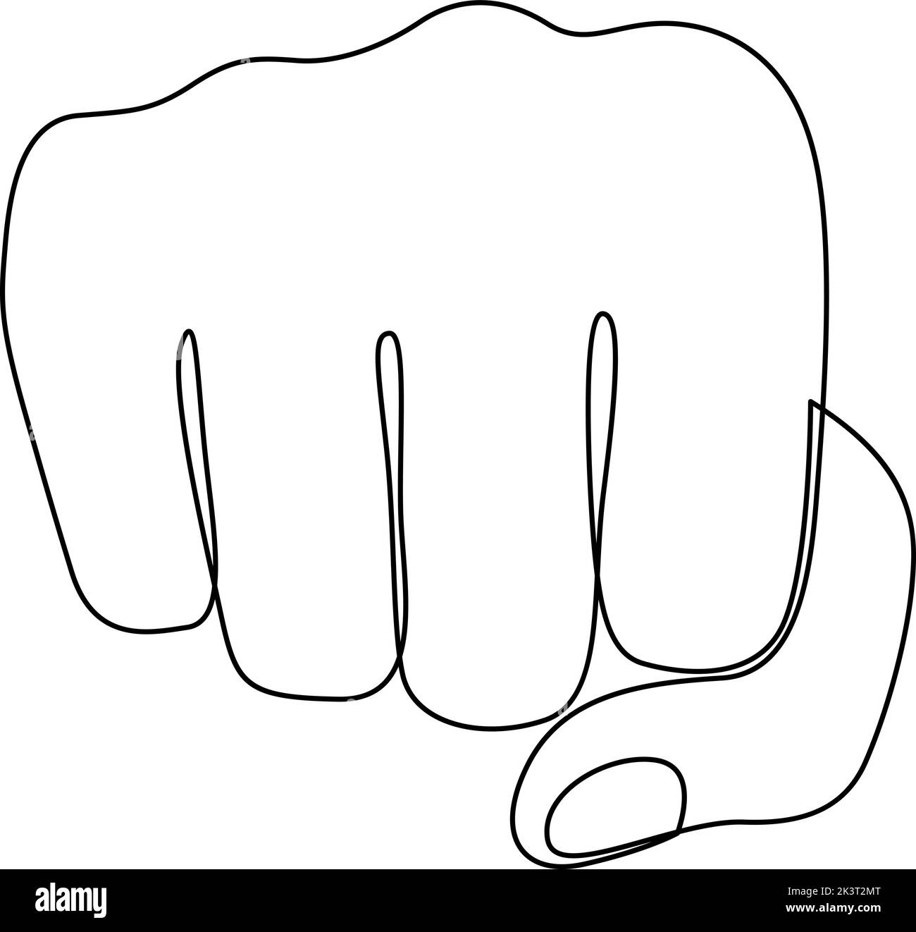 Continuous one line drawing of punch fist hand gesture. Sign or symbol of power, hitting, attack, force. Communication with hand gestures. Nonverbal s Stock Vector