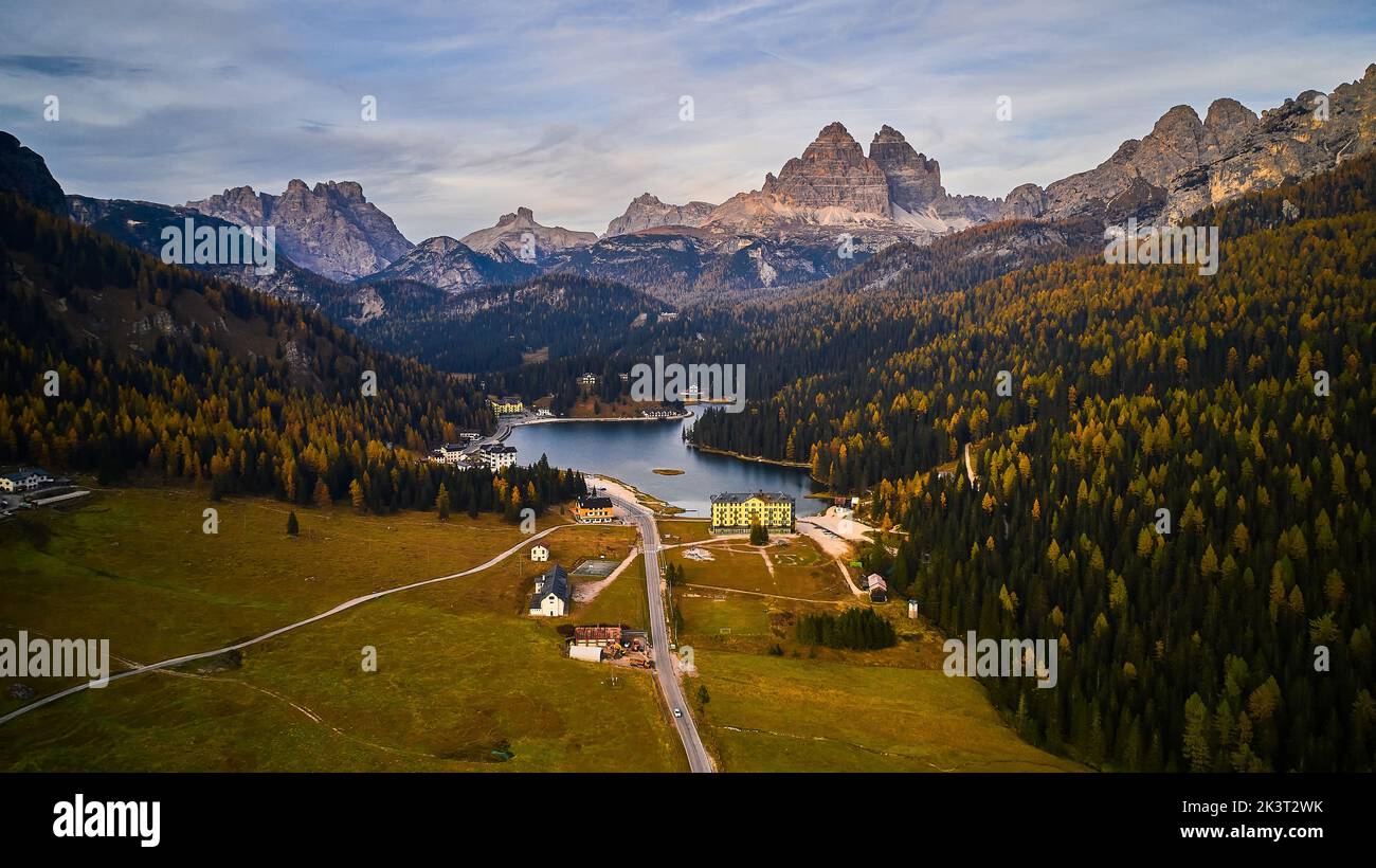 Long road in the Dolomite mountains in italy Stock Photo - Alamy