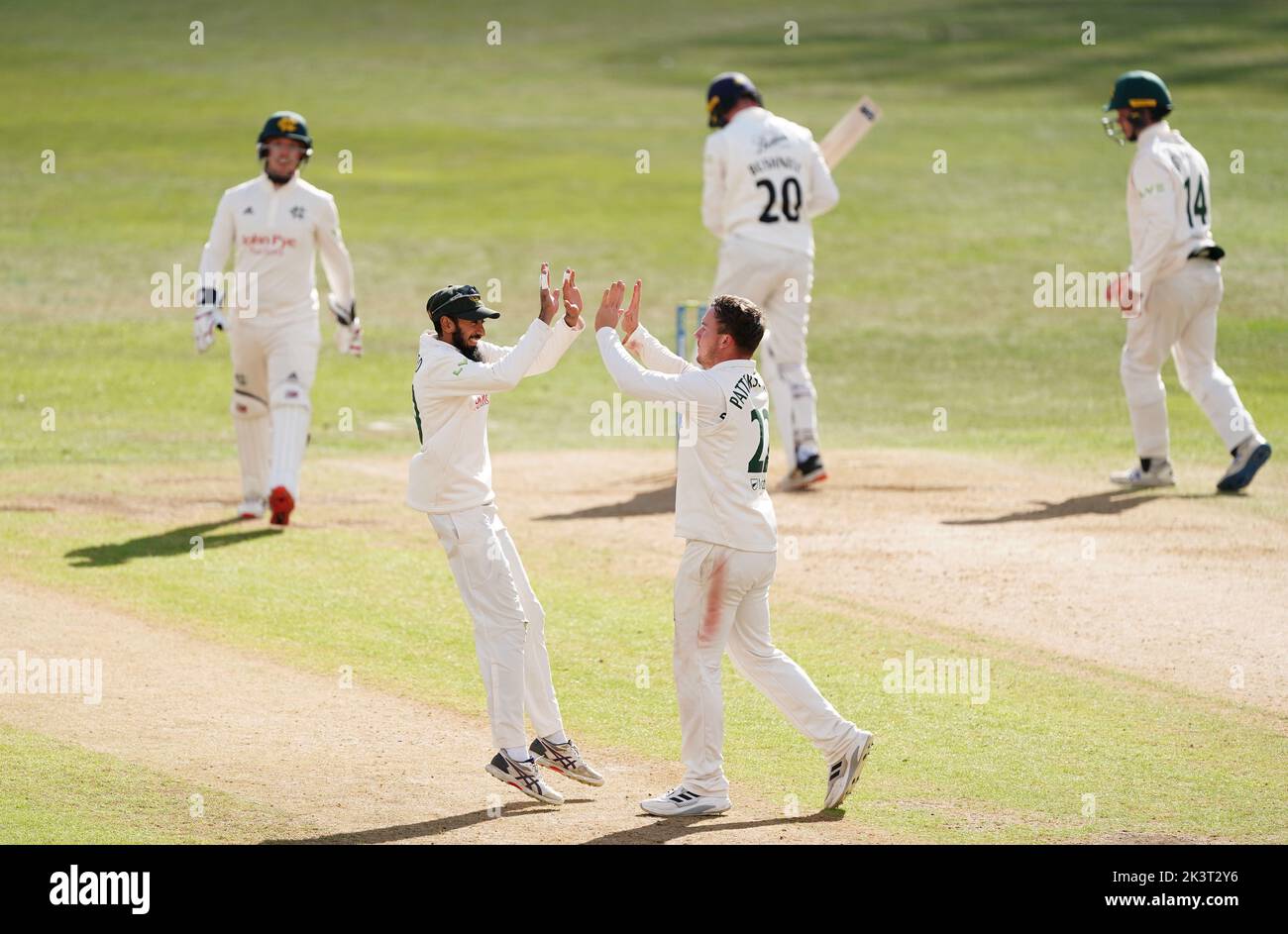 Durham's Jonathan Bushnell walks off after being bowled by Nottinghamshire's Liam Patterson-White during day three of the LV= Insurance County Championship, Division two match at Trent Bridge, Nottingham. Picture date: Wednesday September 28, 2022. Stock Photo