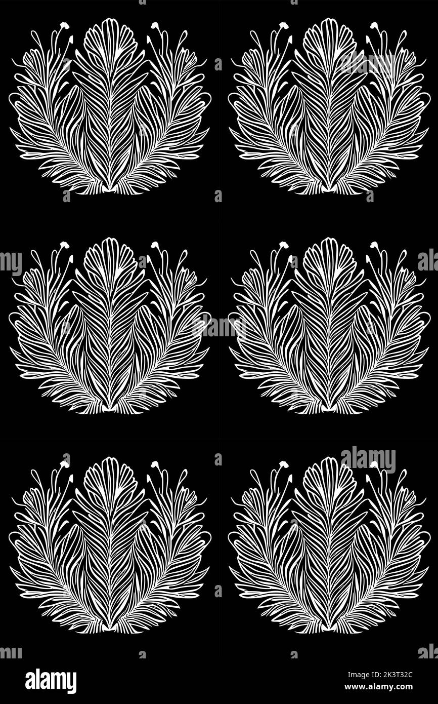 Seamless vector line art pattern made of white hand drawn flowers on ...