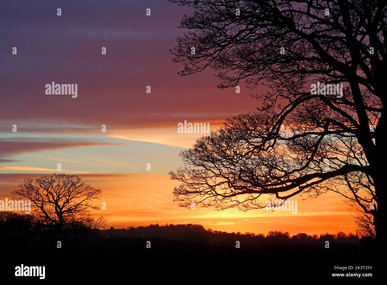 Winter sunset in Cheshire, England, UK, WA4 3HQ Stock Photo